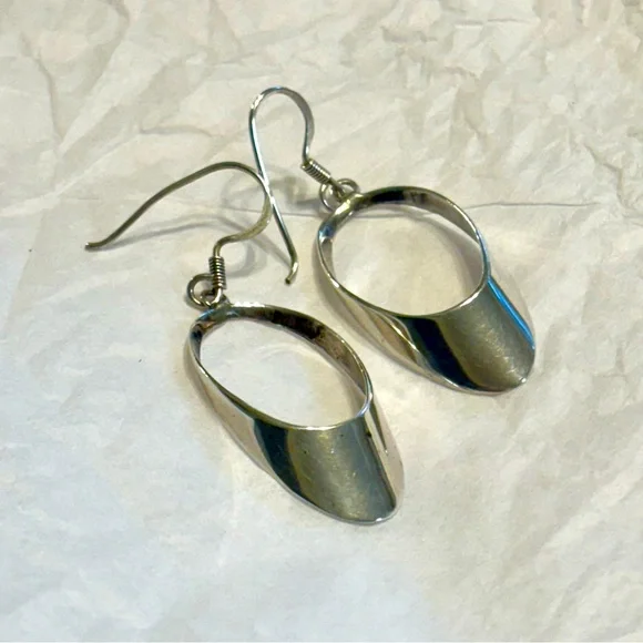 Vintage Sterling Silver Oval Drop Earrings 925 - Picture 4 of 15